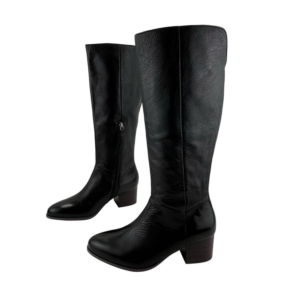 Johnston & Murphy Black Leather Knee-High Boots – Sleek Toe, V-Cut, Size 7M